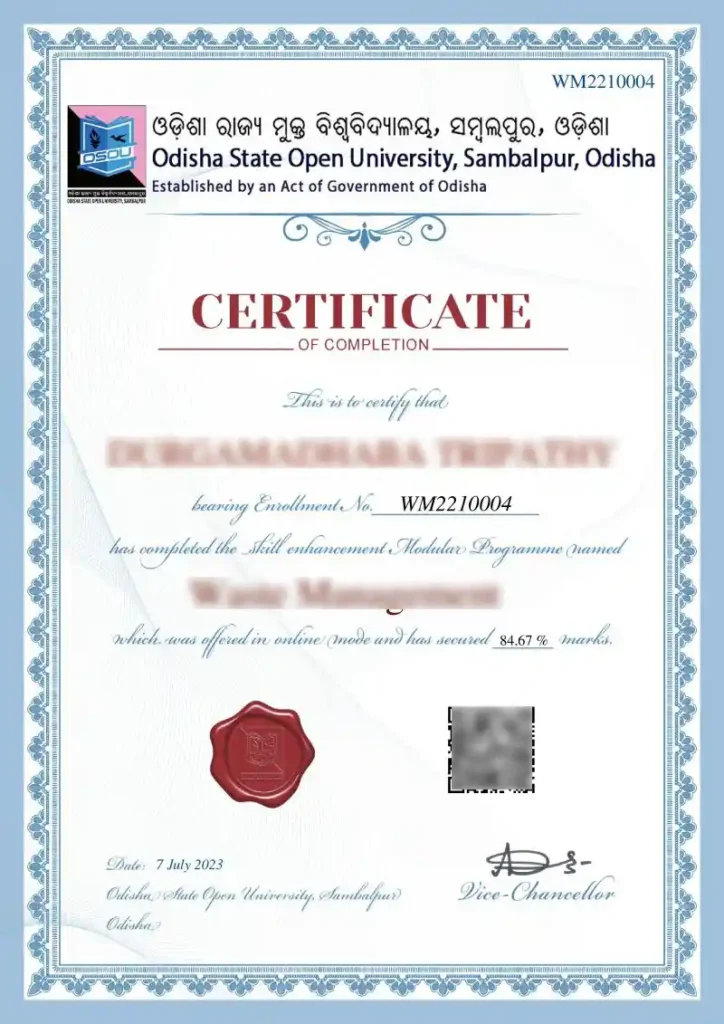 OSOU (Odisha State Open University) certificate.